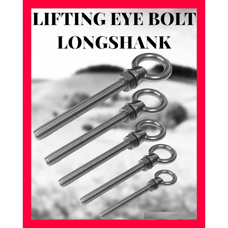 M8 x 80mm Lifting Long Eye Bolt Longshank with Full