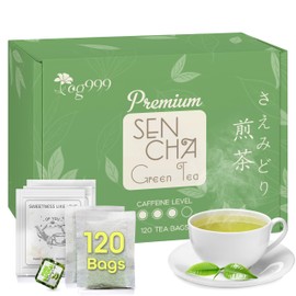 TOG999, Premium 120 Sencha Green Tea Bags, 100% Natural & Pure from Sencha Green Tea Leaves. Loose Leaf Sencha Herbal Tea. No Sugar, No Gluten, Vegan.