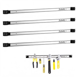 Rechabite 4 Pieces 24" Magnetic Tool Holder Strip, Stainless Steel Surface Tool Magnet Bar, Metal Tool Organizer Rack for Garage Organization, Easy To Install in Workshop, Mounting Screws Included