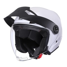 TRIANGLE Open Face Motorcycle Helmet Offroad 3/4 Half Helmets with Brim and Clear Visor for Men Women DOT Approved (White, Large)