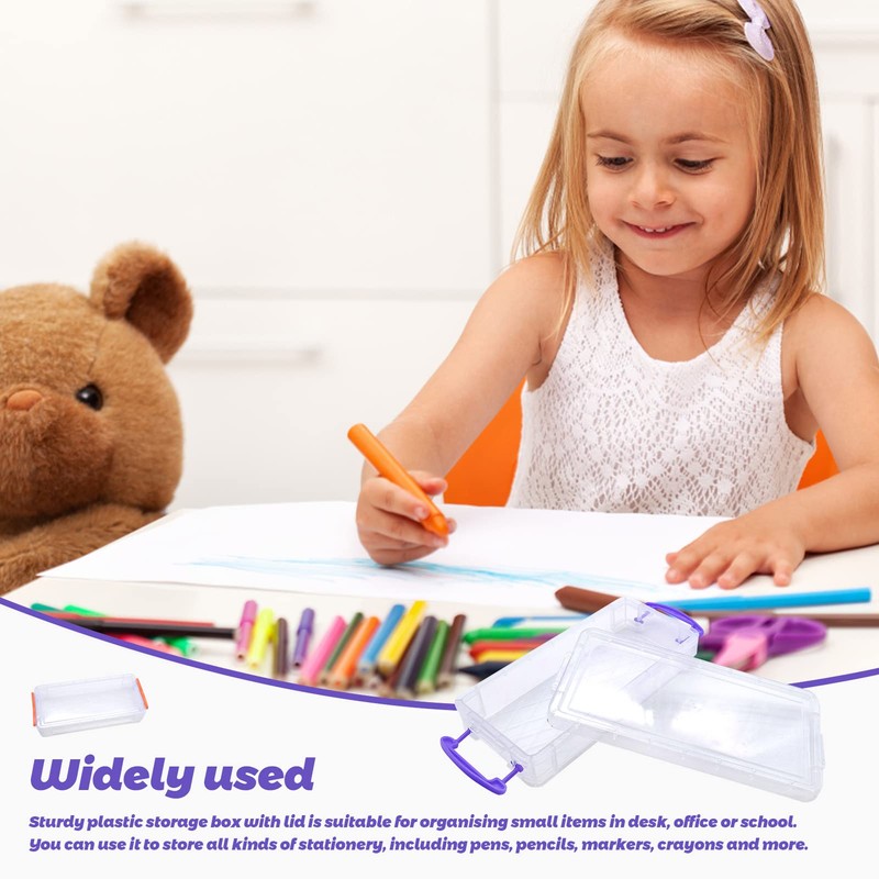 Pack of 4 Pencil Box Storage Box, Plastic Pen Box,