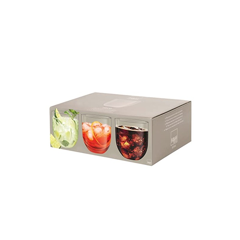 H&H Pack of 6 Glass Drop Water Glass 380 cc