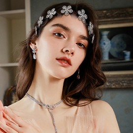 Hair Push Back Headband,Women Hairband with Rhinestone Flower - All-Day Wear Hair Accessory Hold Flyaways for Ladies Adults Teens Casual Formal Gym Workout