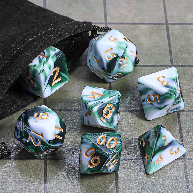 CiaraQ DND Polyhedral Dice Set with a Black Dice Bag