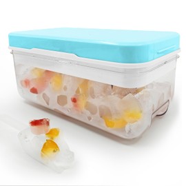 Satax Silicone & Plastic Ice Cube Trays with Lids and Bin - Durable, BPA-Free, Easy Release, Perfect for Cocktails, Coffee & More (1, blue)