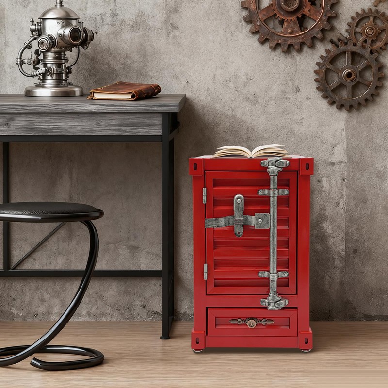 RocoReny 3-Tier Small Industrial Metal Container Side Table with Drawers,