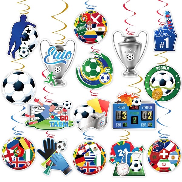 Pack of 32 2024 Football Euro Decorative Hanging Swirls, European