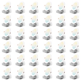 Amico 36 Pack 6 Inch 5CCT Ultra-Thin LED Recessed Ceiling Light with Junction Box, 2700K/3000K/3500K/4000K/5000K Selectable, 1050 Lumens, Dimmable Canless Wafer Downlight, 12W Eqv 110W-ETL&FCC