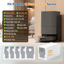 20 Pack QRevo Dust Bags Replacement for Roborock QV 35A, Qrevo S5V, Saros 10/10R, Z70, Curv/Curvx, Q Revo S/Pro/Plus/MaxV/Edge/ S5X/ S5A, S8 MaxV/Max Ultra Robot Vacuum Cleaner