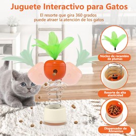 KIWOP Juguete Interactivo para Gatos, Juguetes Dispensadores de Alimentos Interactivo para Gatos y Perros, Juguetes para Gatos Interiores con Giratorias de Resorte Plumas y Campanas