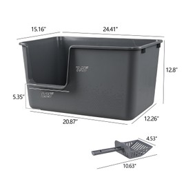 Xyskin 2-Pack Plastic Open Top Cat Litter Box, High Sides Cat Litter Pan with Scoop, Grey