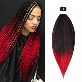 Gairyan Pre Stretched Braiding Hair 26 Inch Pre-Stretched Braiding Hair Ombre 1 Pack Natural Yaki Texture EZ Braids Professional Synthetic Hair for Braiding (Black and Red)