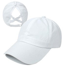 JowTreex Women's Criss Cross Ponytail Baseball Cap - High Messy Bun Pony Cap Quick Drying Mesh Outdoor Sports Travel Hat, White