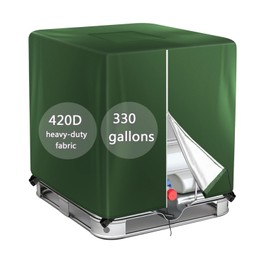 Barlic IBC Tote Cover 330 Gallon Water Tank Protection Cover Zipper 420D Heavy Waterproof Sunscreen Material 1000L Outdoor Garden Green
