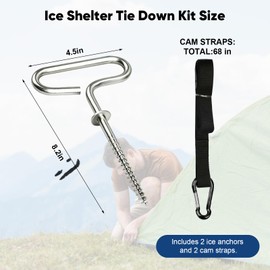 goduog 24260 Ice Fishing Shelter Tie Down Anchors Kit - Compatible with Eskimo Shelters, Includes 4 Steel Stakes & 4 Heavy-Duty Cam Straps with Carabiners
