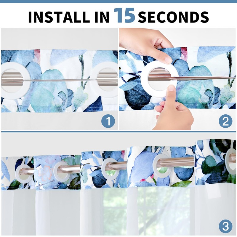 QiyI No Hook Shower Curtain with Snap in Fabric Liner,