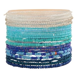XAM 18 Cross-border Bohemian Blue Gradient Beaded Multi-layer Wear Adjustable Bracelet Anklet Set Women Foot Accessories