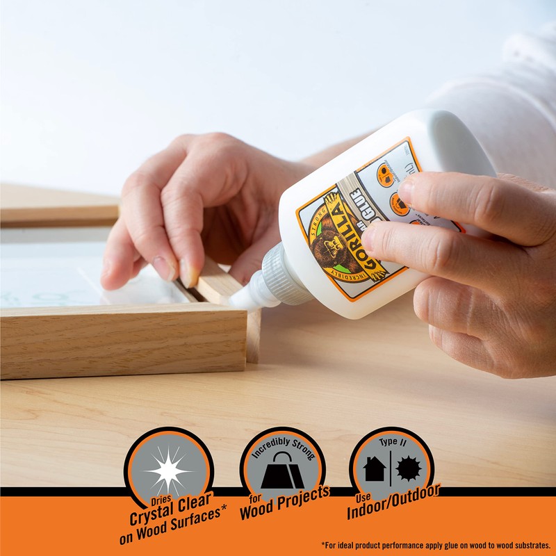 Gorilla Dries Clear Wood Glue, 4 Ounce Bottle (Pack of