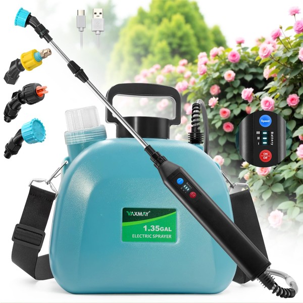 VAXMAY Battery Powered Sprayer 1.35 Gallon, 2025 New Electric Garden