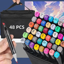 168/120/100/80/60/48 Colors Alcohol Markers Artist Drawing Painting and Sketching Art Dual Tip Markers for Book Painting Card Making Coloring Illustrations SketchPerfect for Students Adult Portable:_48