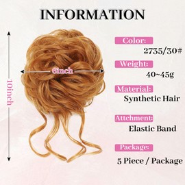 Fulang Hair 5 Pieces Hair Bun Bun Hair Pieces Natural Bun Hair Piece Curly Wavy Elastic Hair Pieces for Women and Girls (2735/30)