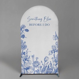 Something Blue Before I Do Arch Backdrop Cover for Bridal Shower Bride to be Parties Arch Spandex Fabric Cover Blue Bloom Floral Toile Party Decors (4x7.2ft,4291)