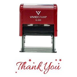 Thank You w/Stars Self Inking Rubber Stamp (Red Ink) - Large