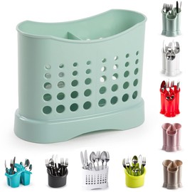 2 Compartments High Grade Plastic Sink Tidy Cutlery Drainer Caddy Holder, Utensil Drainer for Home and Kitchen (Mint Green - Design 1)