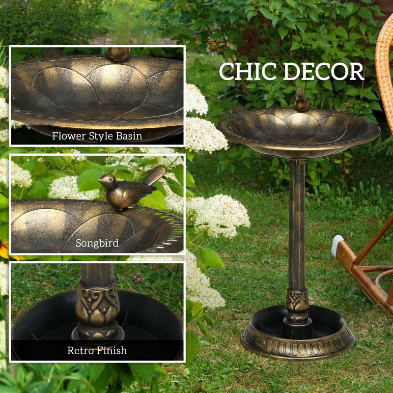 Vintage Style Bird Bath with Flower Planter & Feeder