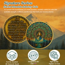 Sacred Mandala 1 Year Sobriety Coin, Affirmation AA Medallion, Addiction Recovery One Year Sober Coins, Celebrating Recovery Anniversary Token, NA AA Sobriety Gifts for Men Women