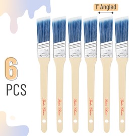 Bates- Paint Brushes, 1-Inch, 6 Pack, Angle Brushes, Treated Wood Handle, Paint Brushes for Walls, Stain Brush, Wall Paint Brushes, Furniture Paint Brushes for Painting Walls, Painting Brush