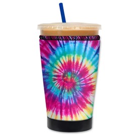 Mugzie Deluxe Iced Coffee Insulator Sleeve - Reusable Neoprene Cozy for Cold Drink Cups - Prevents Condensation and Tip Overs - Made in USA - Groovy Tie Dye (Medium 16-18 Oz)
