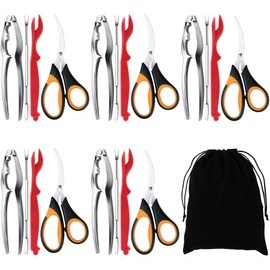 Seafood Crab Crackers and Tools, 21 Pcs Crab Leg Crackers, Nut Cracker Set, Seafood Tools Include 5 Crab Crackers, 5 Lobster Shellers, 5 Crab Leg Forks, 5 Seafood Scissors, mobzio Crab Legs Utensils