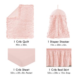 Sweet Jojo Designs 4-Piece Baby Crib Bedding Set (Blush Pink Floral Rose) for Girls, Infants/Nursery incl. Blanket, Fitted Sheet, Skirt, Diaper Stacker (Elegant, Princess, Luxury, Glam, Ruffle Roses)