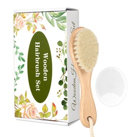 WXA Wooden Soft Goat Bristles Brush with Baby Silicone Hair Scrubber Cradle Cap Brush for Newborn, Toddler, Infant, Baby Hair Care Kit (White)