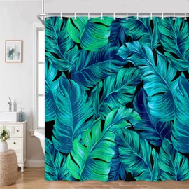 Moyrisou Tropical Palm Leaves Shower Curtain Green Banana Monstera Leaf Decorative Bath Curtain, Hawaiian Exotic Plant Jungle Bathroom Decor Modern Bathroom Accessories 72X72IN Green