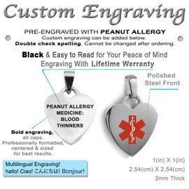 My Identity Doctor - Pre-Engraved & Customized Girl’s Peanut Allergy Alert Charm Bracelet, Steel O-Link