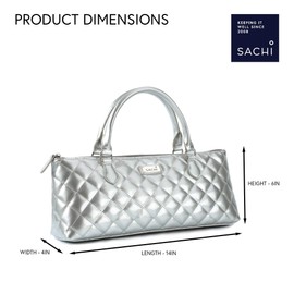 Sachi La Soir'ee Faux Leather Insulated Wine Purse Clutch Tote Handbag | Stylish Women's Wine Carrier Cooler Bag (Silver Quilted)