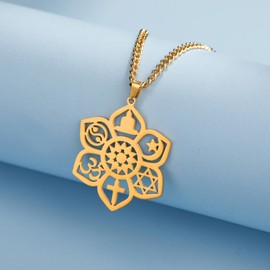 VASSAGO Coexist Lotus Flower Necklace Om Cross Star Moon Star of David Yin Yang Yoga Pendant Necklace for Women Men Religious Spiritual Jewelry Gift