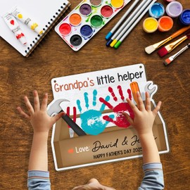 Custom Daddy's Little Helper Toolbox Craft DIY Baby Handprint Art For Father's Day, Dad Tools Handprints Kids Crafts, Hand Print Wooden Sign Fathers Day Gift From Toddler Boy Girl, Handyman Keepsake