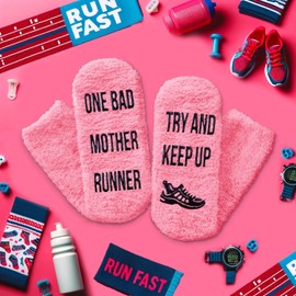 HAPPYPOP Running Gifts For Her - Gifts For Runners Female Women, Running Gifts Women, Funny Running Socks For Women Runner Fuzzy Socks
