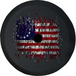 Funny Spare Tire Wheel Cover for Camper SUV Trailer Truck RV JP Thick PVC Leather | Betsy Ross USA Flag Black 32 Inch with Backup Camera Hole