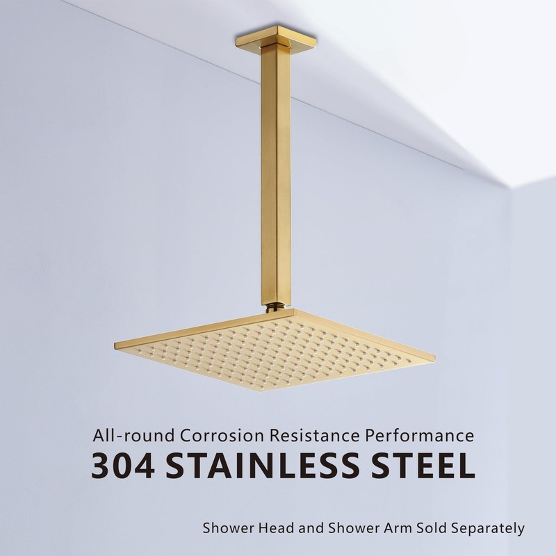 12 Inches Square Ceiling Mount Shower Arm and Flange, Champagne