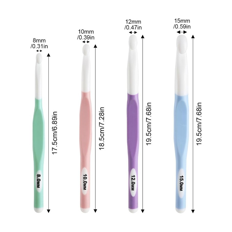 4 Piece Crochet Hook Set, Sizes 8 mm, 10 mm,