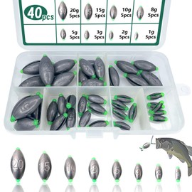 XTUDOU® 40 Pieces Fishing Lead Removable Lead Weights 1g/2g/3g/5g/8g/10g/15g/20g with Storage Box for Sea Fishing, Deep Sea and Freshwater Fish