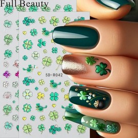[Overseas] Four-leaf clover nail full beauty crossover nail sticker Ins spring embossed four-leaf clover and lucky nails general specifications/ Relief Sticker 5D-R028 (Cardboard Packaging) 30ea