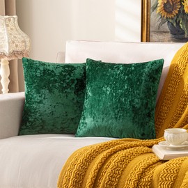 SINYASAN Set of 2 Forest Green Decorative Velvet Throw Pillow Covers 20x20 Inches, Soft Neutral Accent Pillow Cases with Vintage Textured Farmhouse Couch Cushion Covers for Luxurious Home Decor