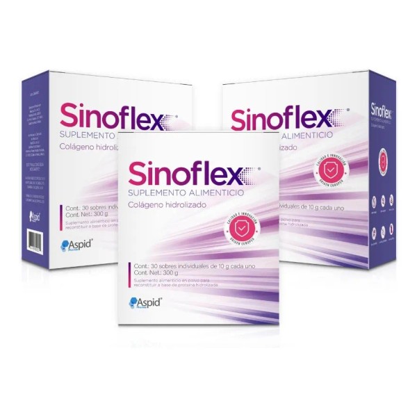 Kit 3 Pzs Sinoflex, Colágeno Hidrolizado Con 90 Sobres Sin