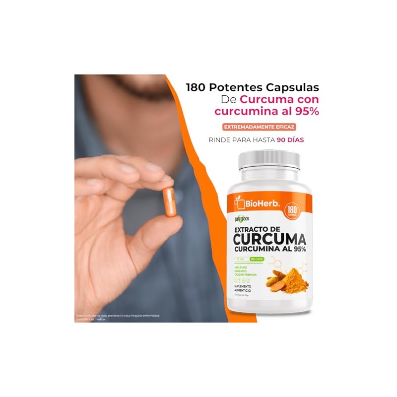 BioHerb® | Cúrcuma 95% Curcuminoides Estandarizados | 180 Cápsulas |