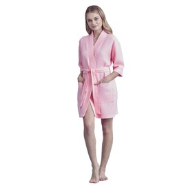 TOWELNROBE Premium Short Waffle Robe - Cotton Polyester Blend, Waffle Square Weave Bath Robe - Ideal Bathrobe for College Dorm Women, Comfortable Bathrobes (Pink, L/One Size)